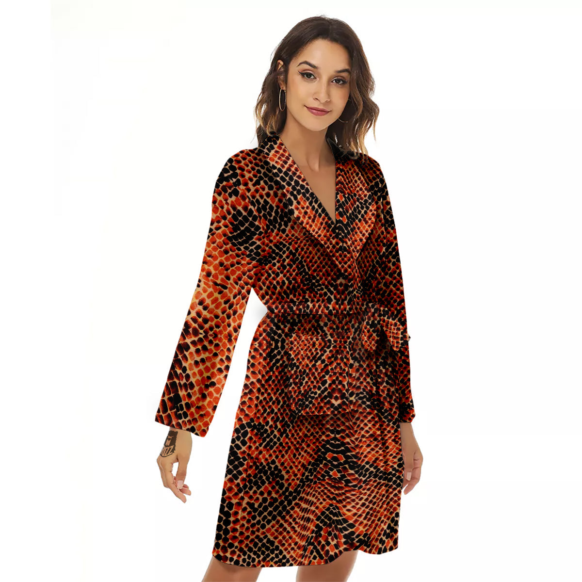 Snake Skin Black Orange Print Women's Robe-grizzshop