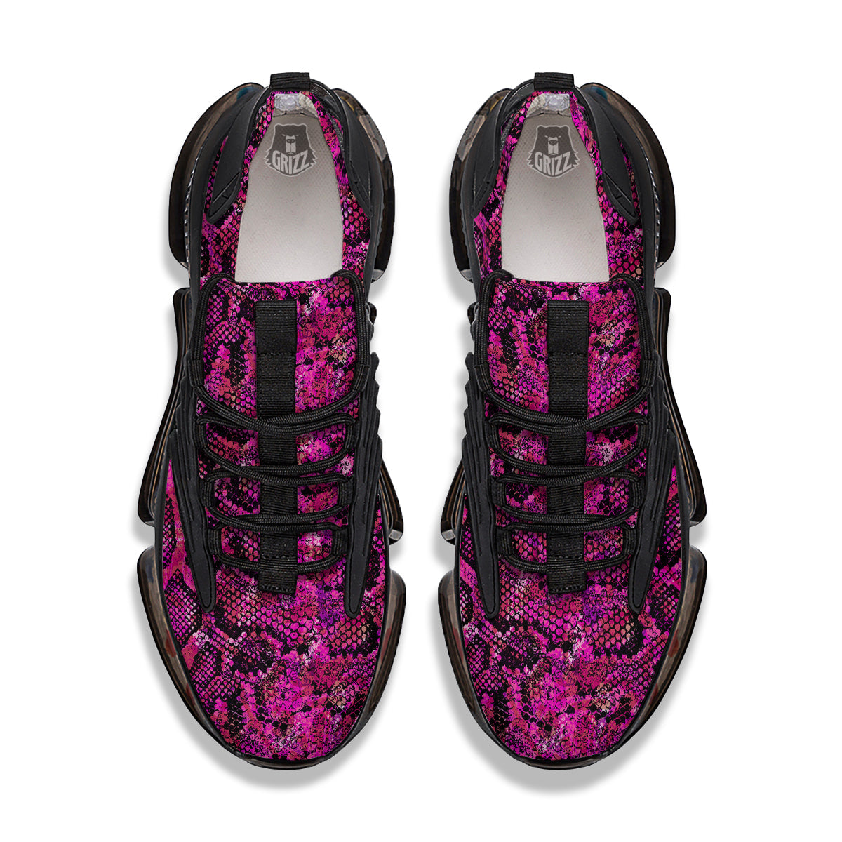 Snake Skin Black Pink Print Black Gym Shoes-grizzshop