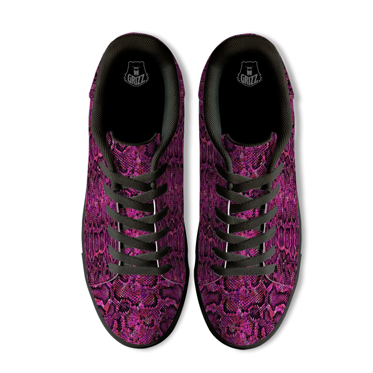 Snake Skin Black Pink Print Black Low Top Sneakers-grizzshop