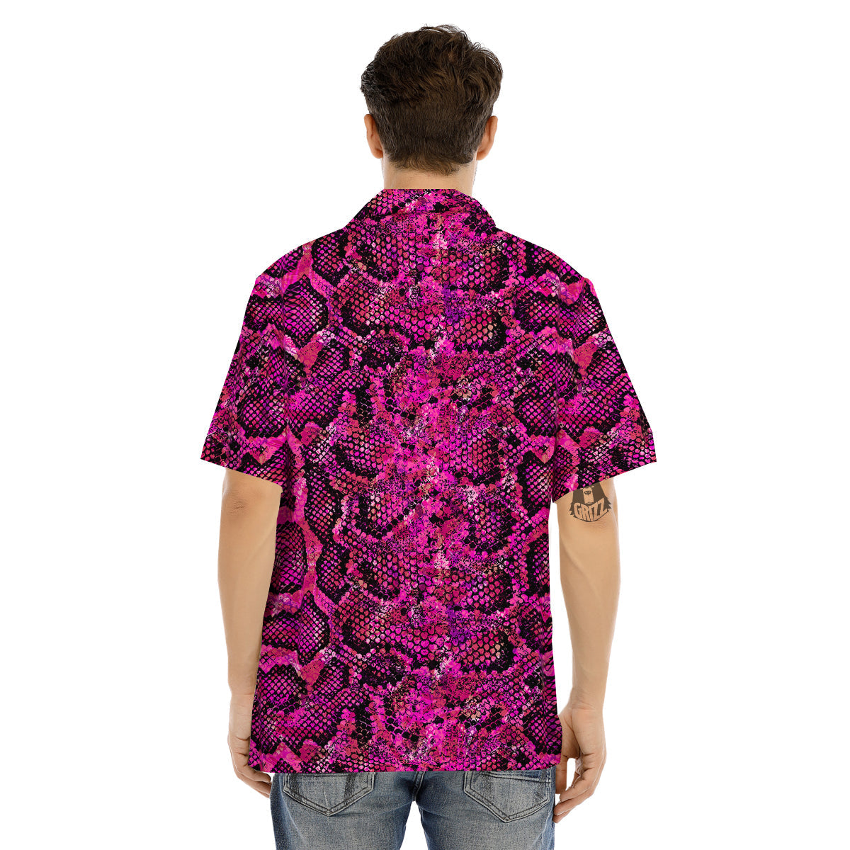Snake Skin Black Pink Print Men's Hawaiian Shirt-grizzshop