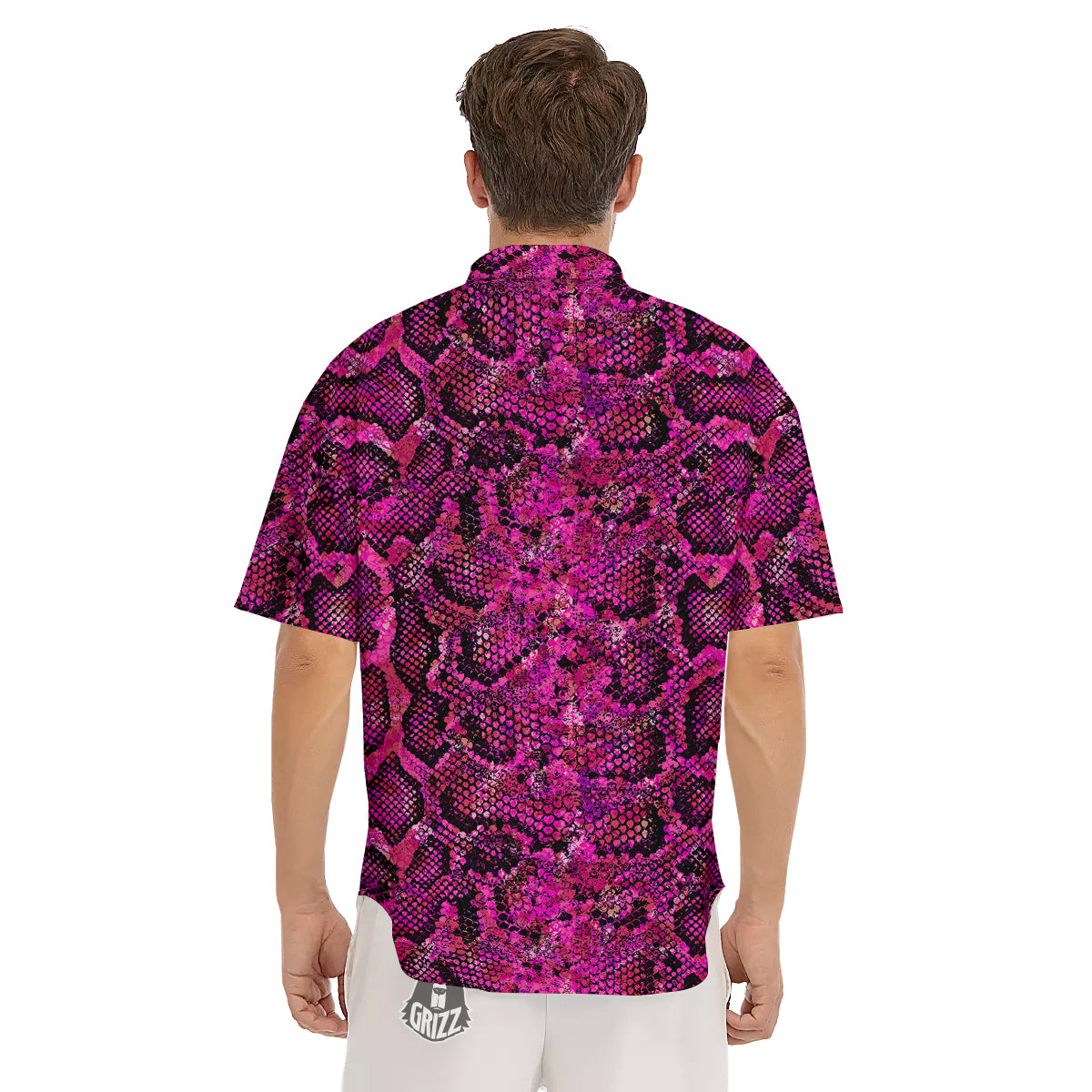 Snake Skin Black Pink Print Men's Short Sleeve Shirts-grizzshop