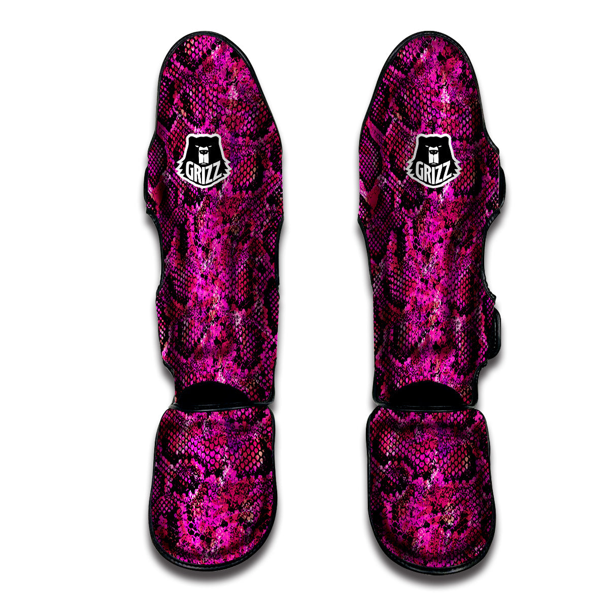 Snake Skin Black Pink Print Muay Thai Shin Guards-grizzshop