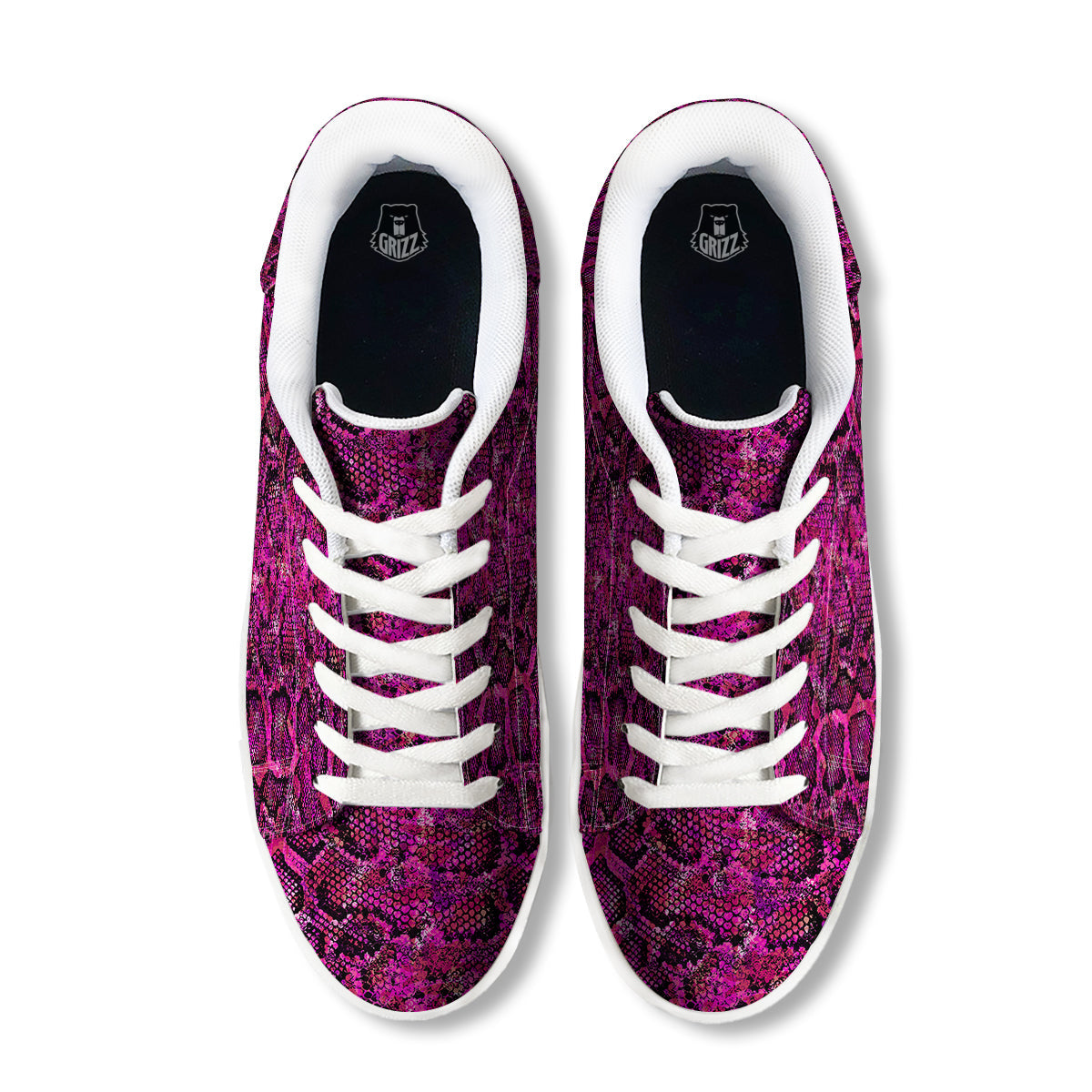 Snake Skin Black Pink Print White Low Top Sneakers-grizzshop