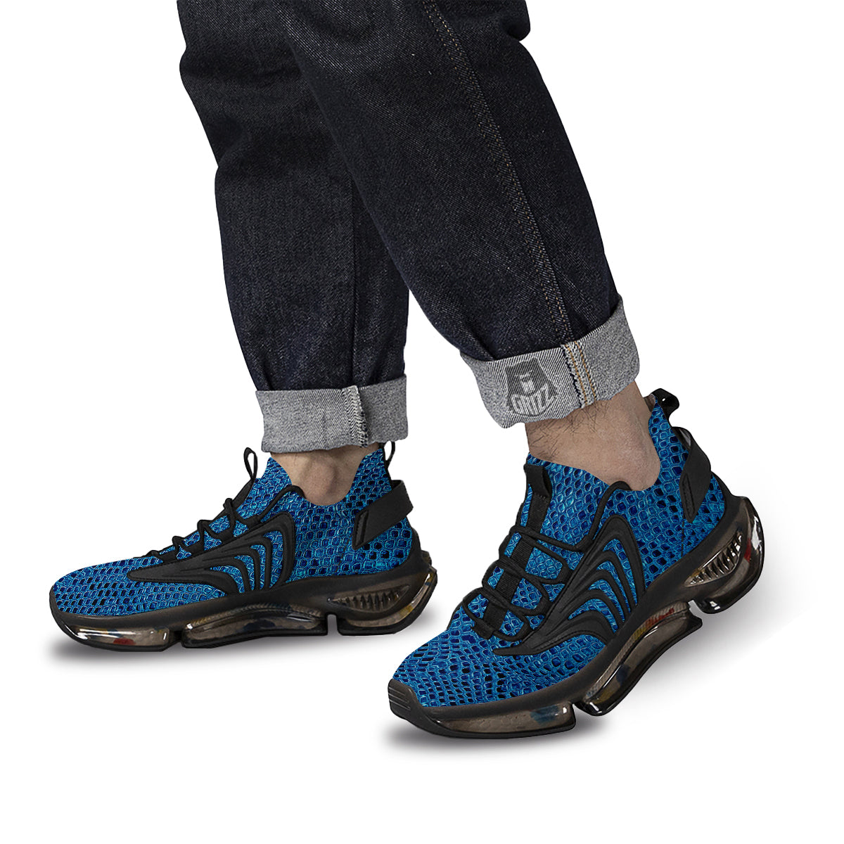 Snake Skin Blue Print Black Gym Shoes-grizzshop