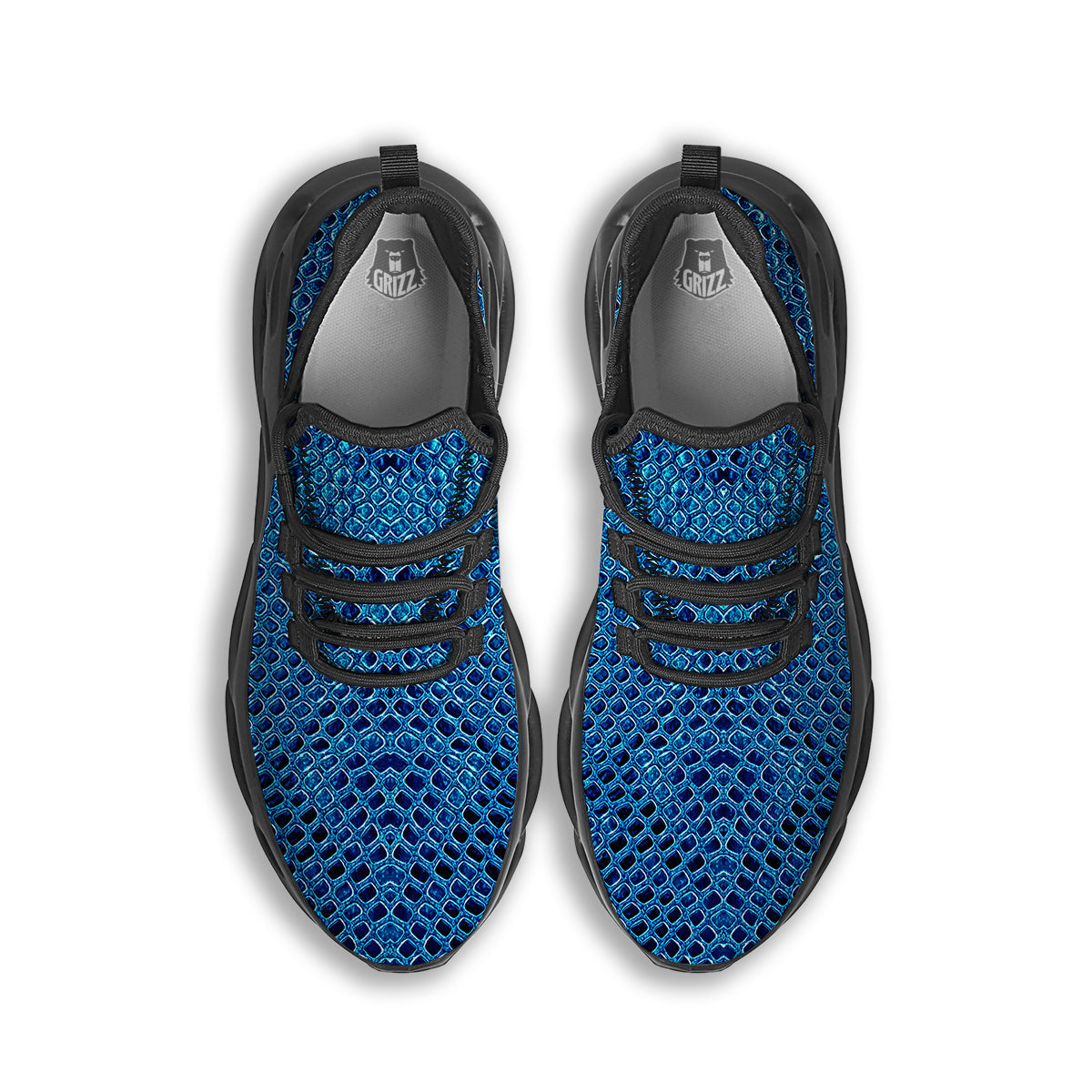 Snake Skin Blue Print Black Running Shoes-grizzshop