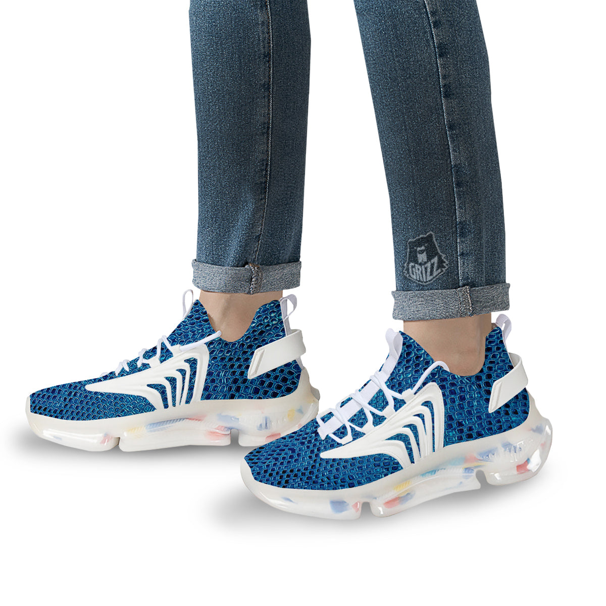 Snake Skin Blue Print White Gym Shoes-grizzshop