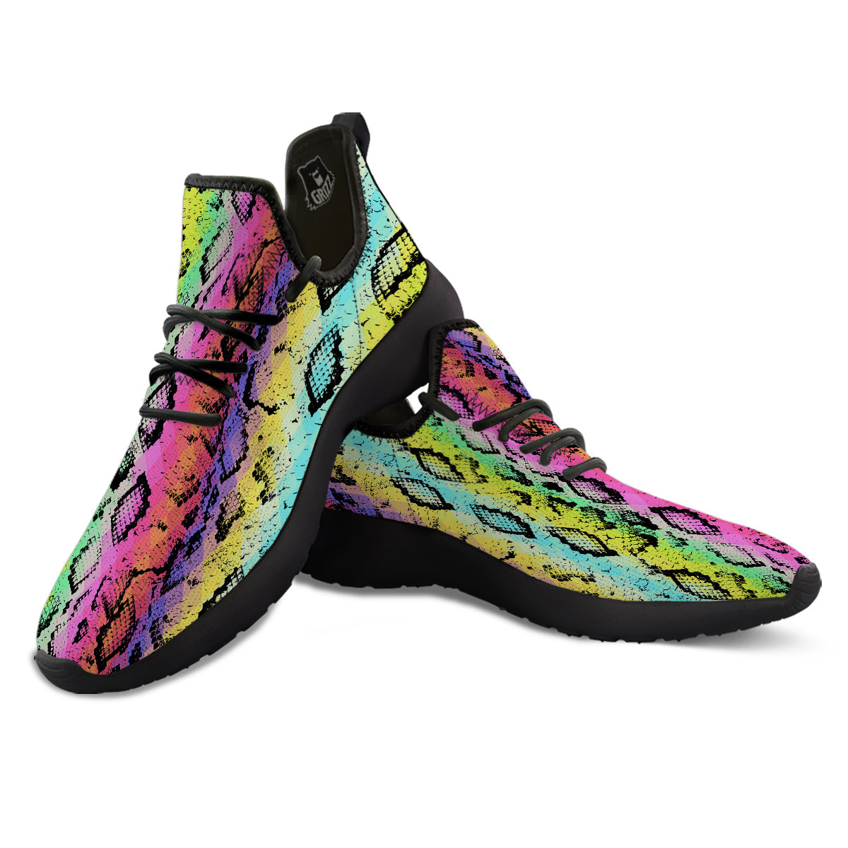 Snake Skin Psychedelic Print Black Athletic Shoes-grizzshop
