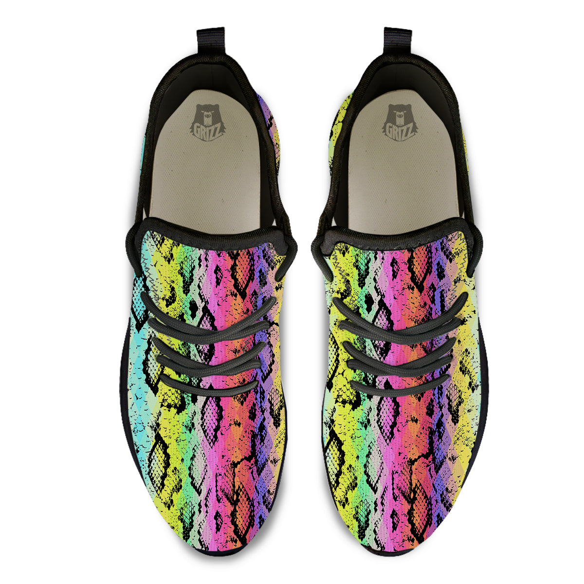 Snake Skin Psychedelic Print Black Athletic Shoes-grizzshop