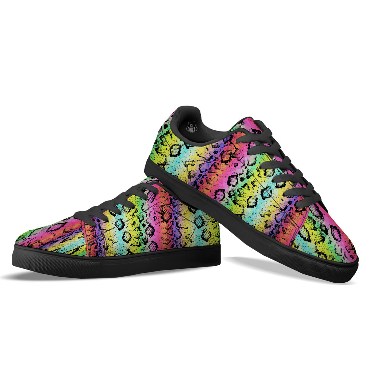 Snake Skin Psychedelic Print Black Low Top Sneakers-grizzshop