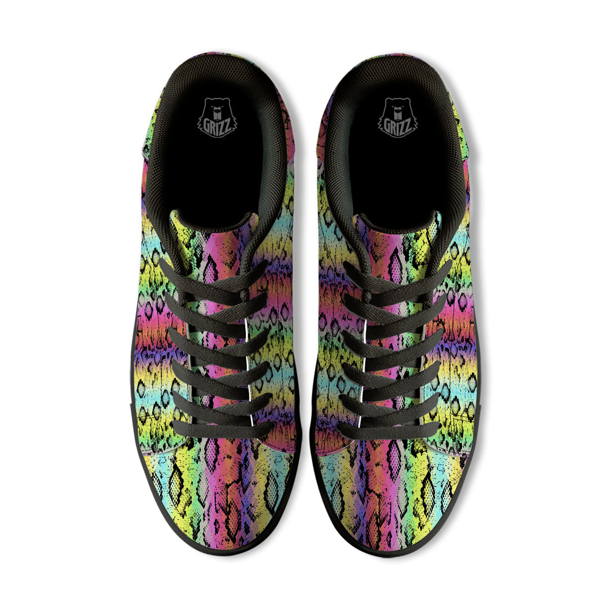 Snake Skin Psychedelic Print Black Low Top Sneakers-grizzshop