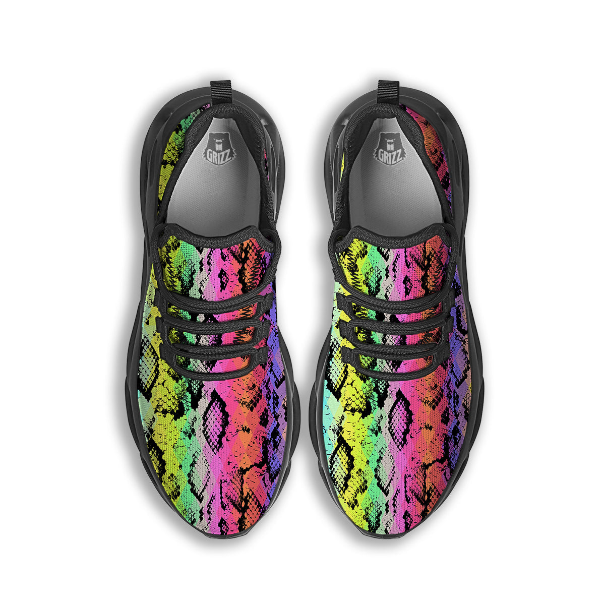 Snake Skin Psychedelic Print Black Running Shoes-grizzshop