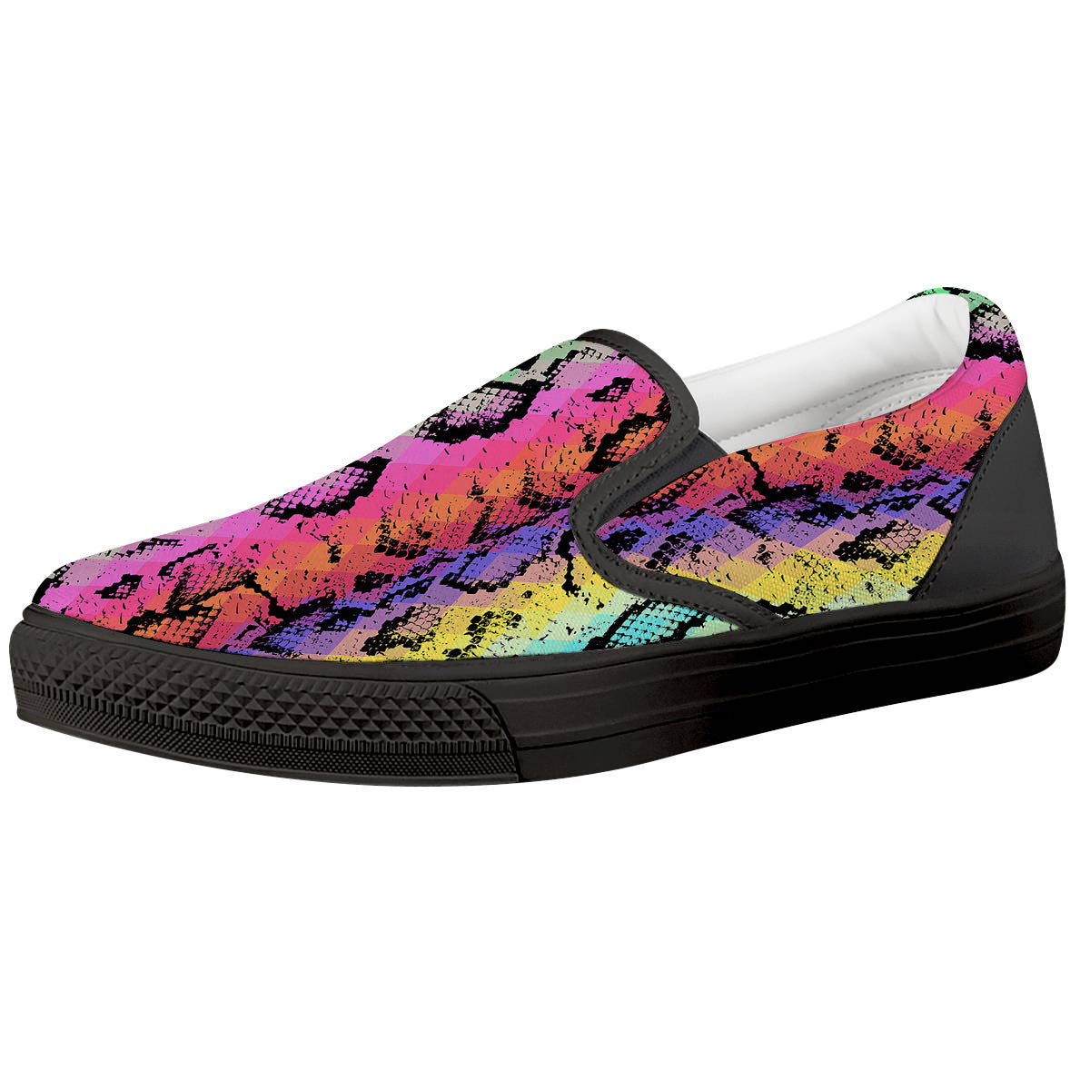 Snake Skin Psychedelic Print Black Slip On Shoes-grizzshop
