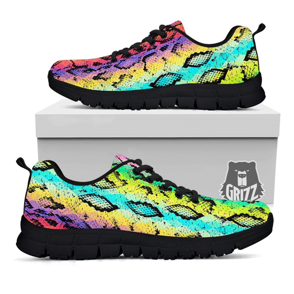 Snake Skin Psychedelic Print Black Sneaker-grizzshop