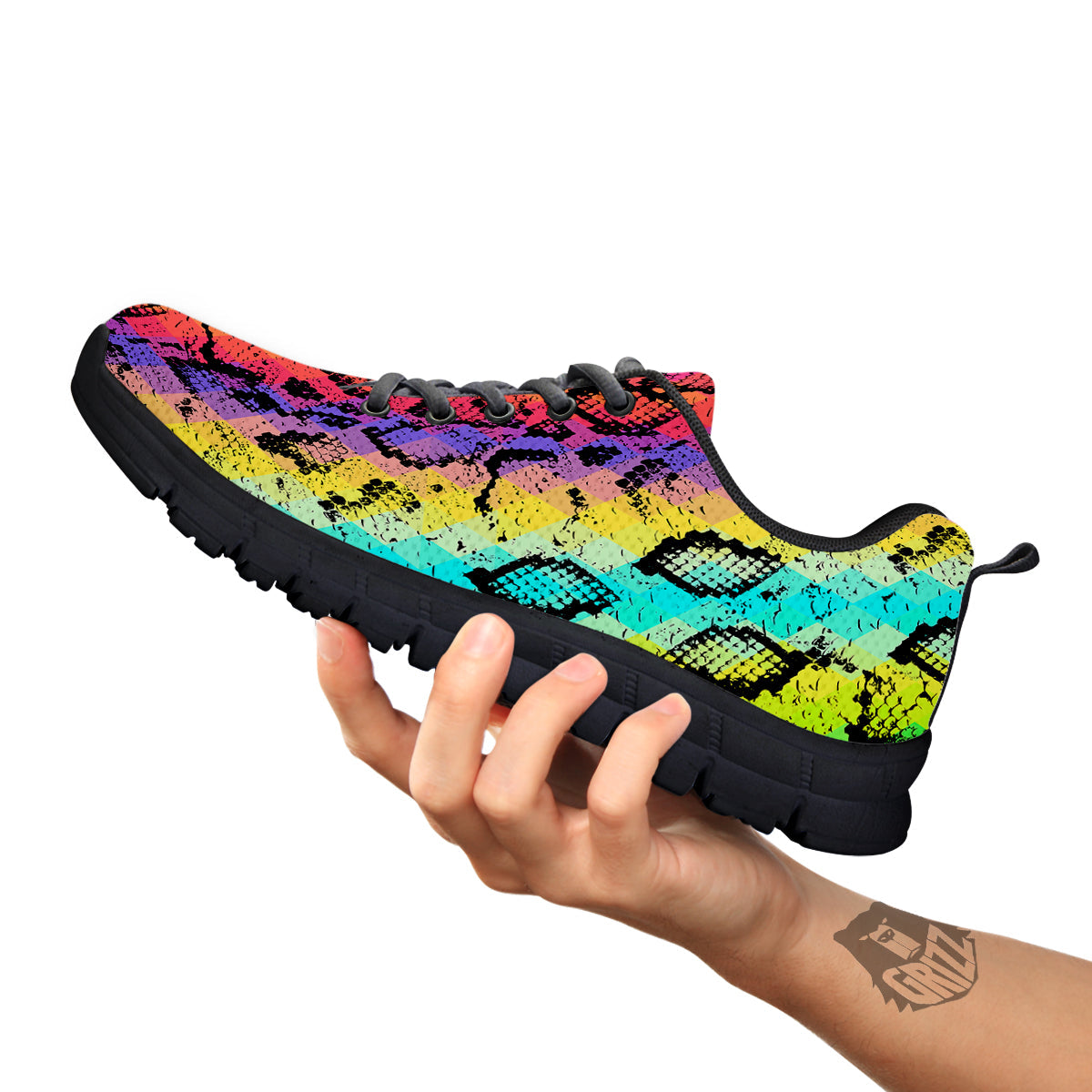 Snake Skin Psychedelic Print Black Sneaker-grizzshop