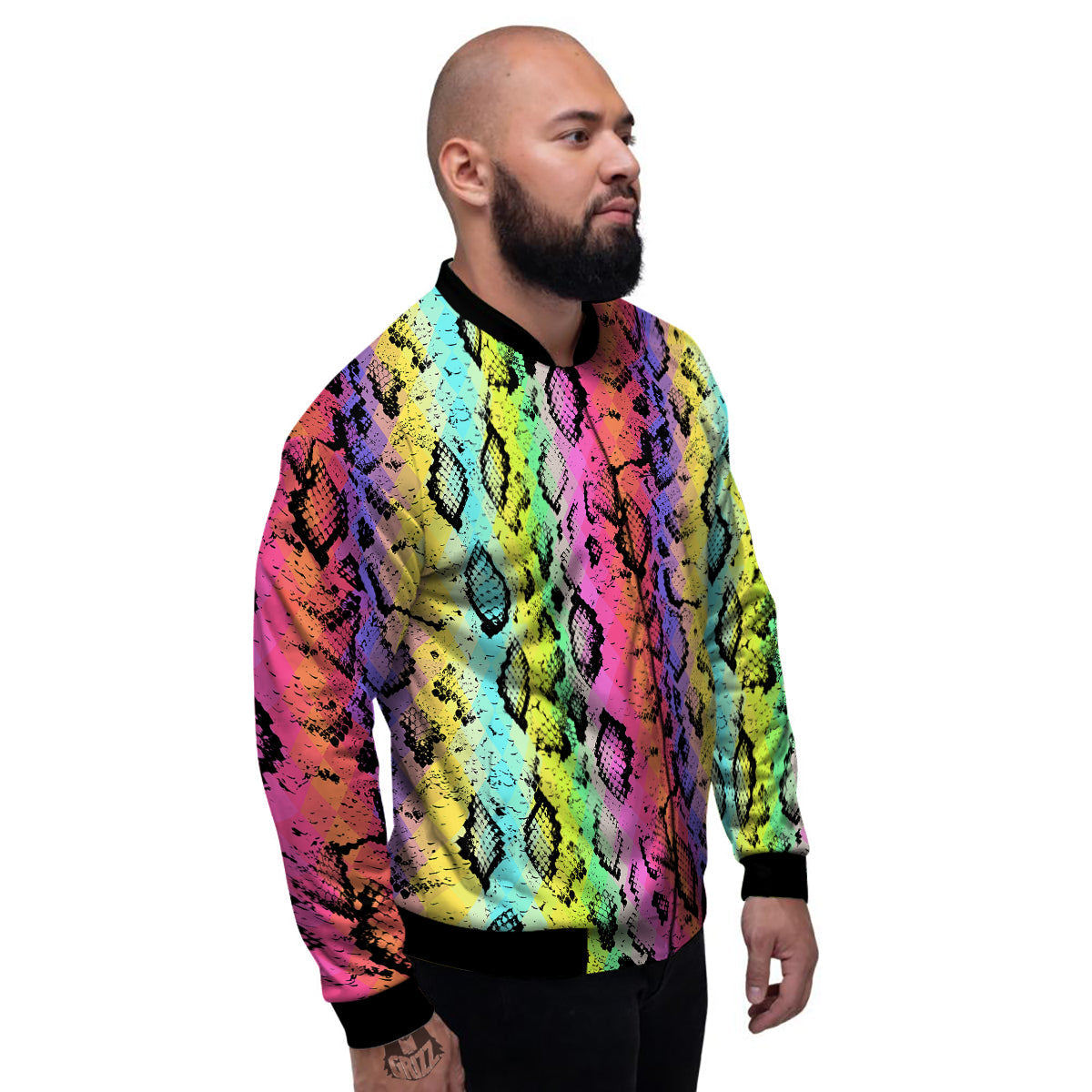 Snake Skin Psychedelic Print Men's Bomber Jacket-grizzshop