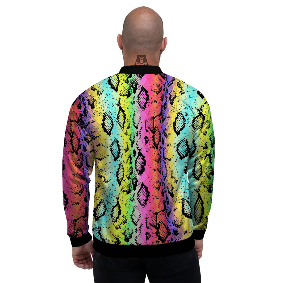 Snake Skin Psychedelic Print Men's Bomber Jacket-grizzshop