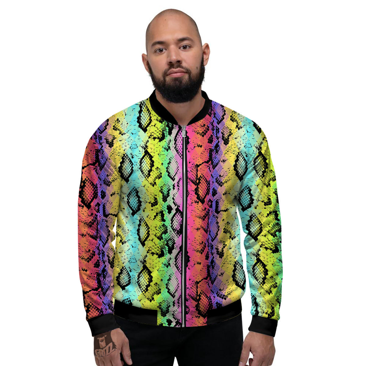 Snake Skin Psychedelic Print Men's Bomber Jacket-grizzshop