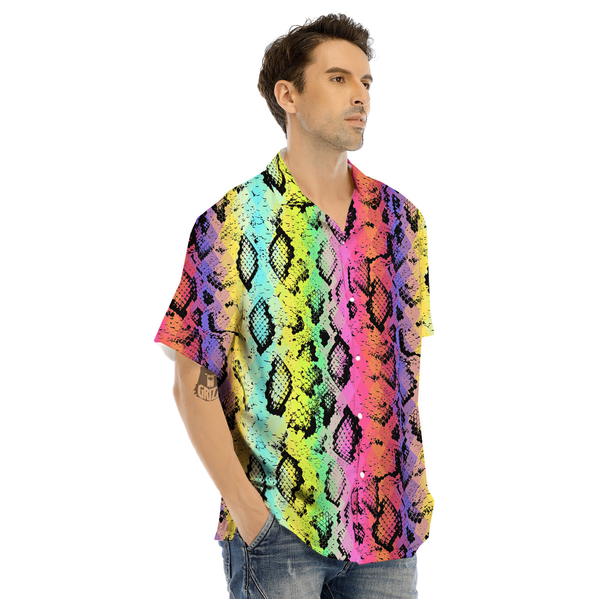 Snake Skin Psychedelic Print Men's Hawaiian Shirt-grizzshop