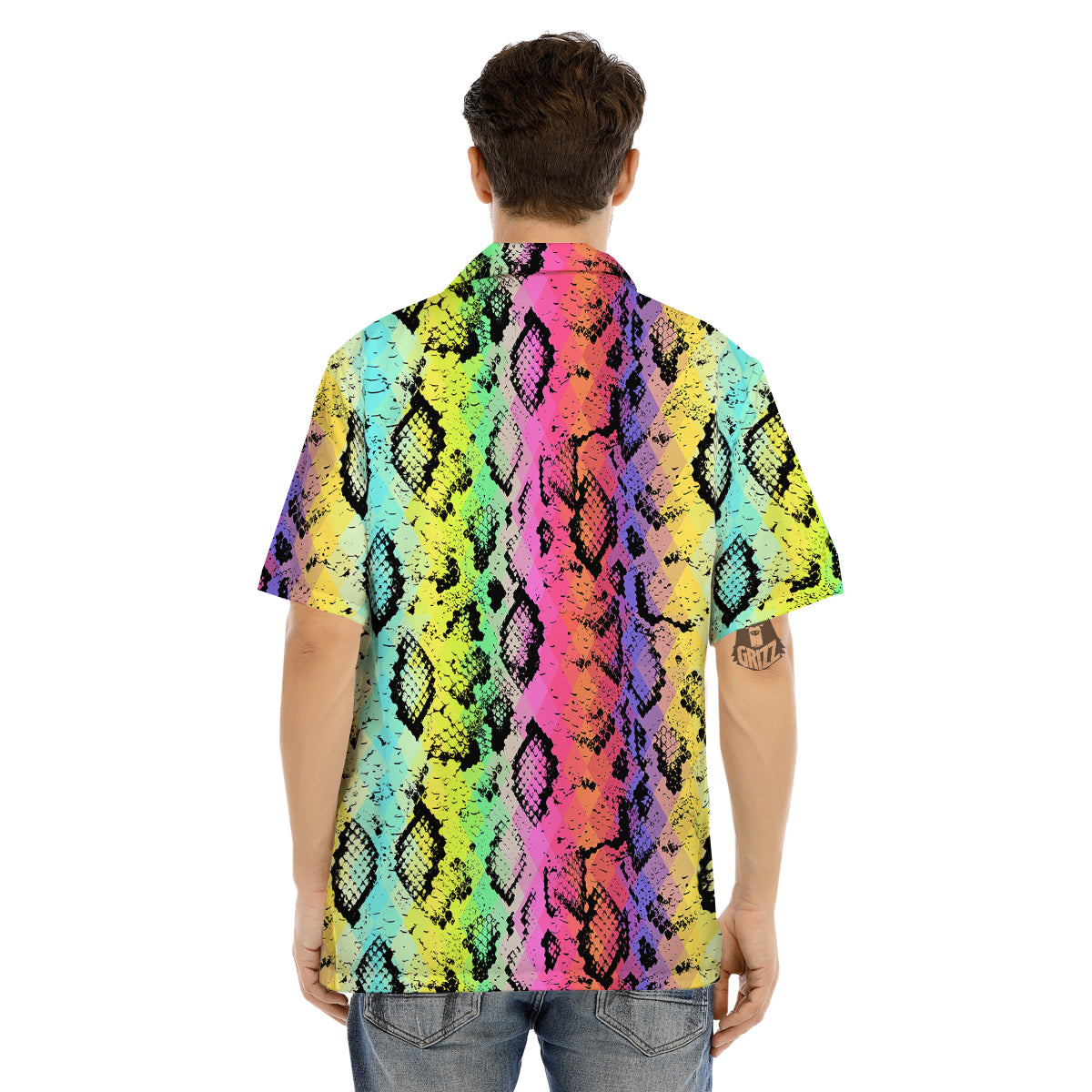Snake Skin Psychedelic Print Men's Hawaiian Shirt-grizzshop