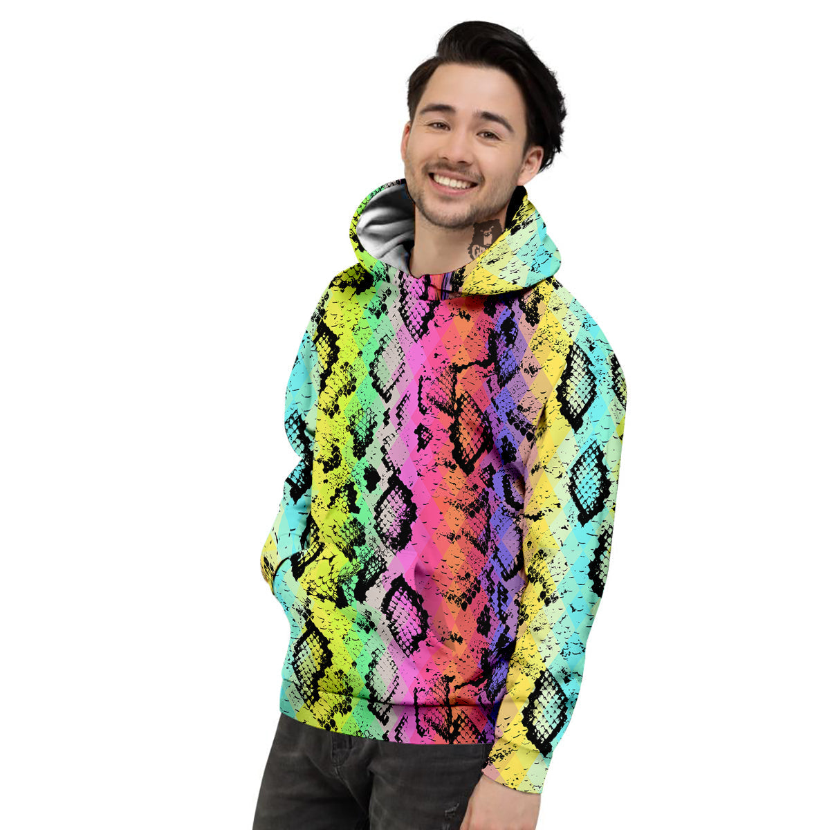 Snake Skin Psychedelic Print Men's Hoodie-grizzshop