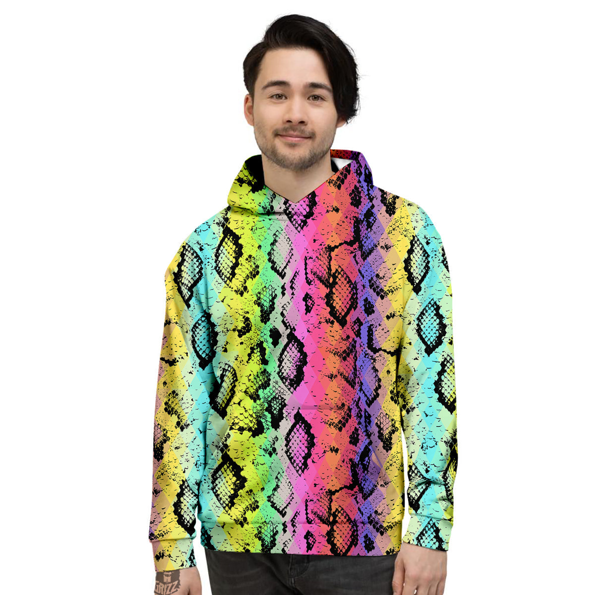 Snake Skin Psychedelic Print Men's Hoodie-grizzshop