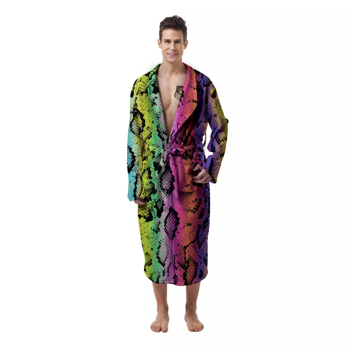 Snake Skin Psychedelic Print Men's Robe-grizzshop