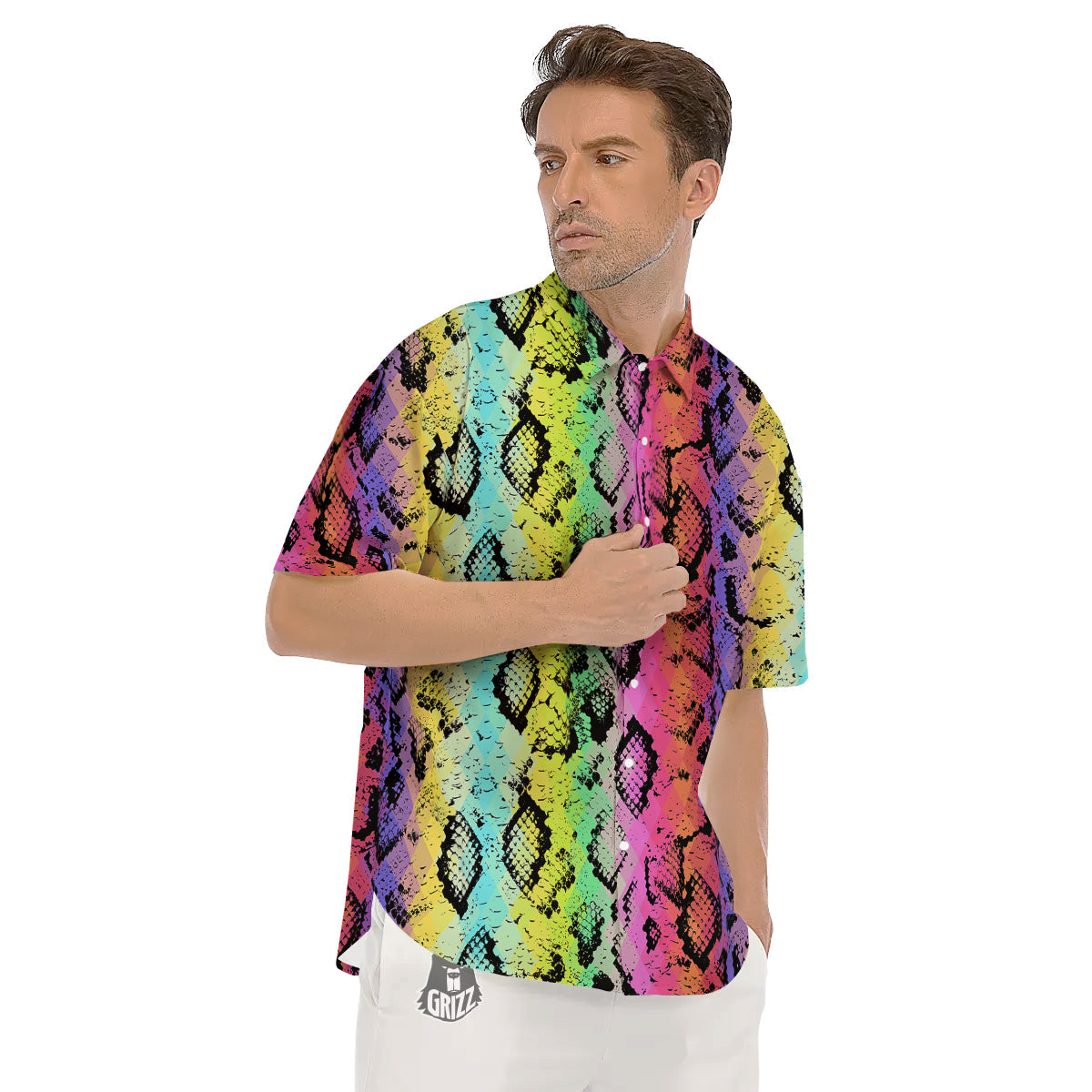 Snake Skin Psychedelic Print Men's Short Sleeve Shirts-grizzshop