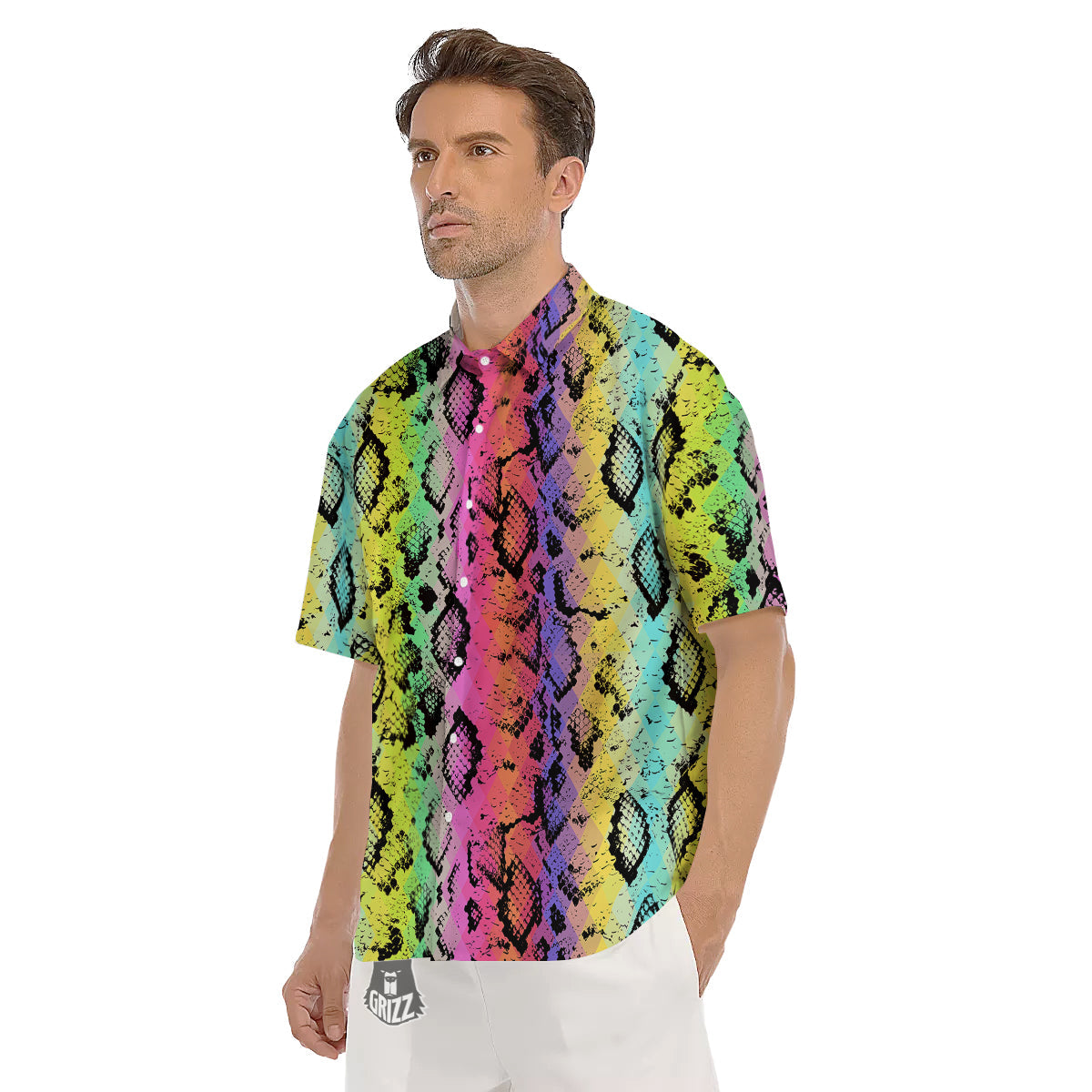 Snake Skin Psychedelic Print Men's Short Sleeve Shirts-grizzshop