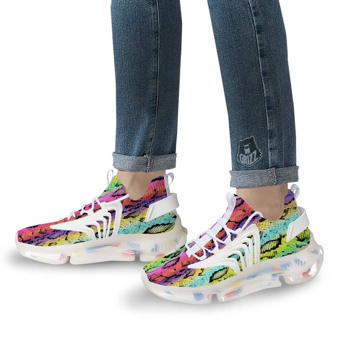 Snake Skin Psychedelic Print White Gym Shoes-grizzshop