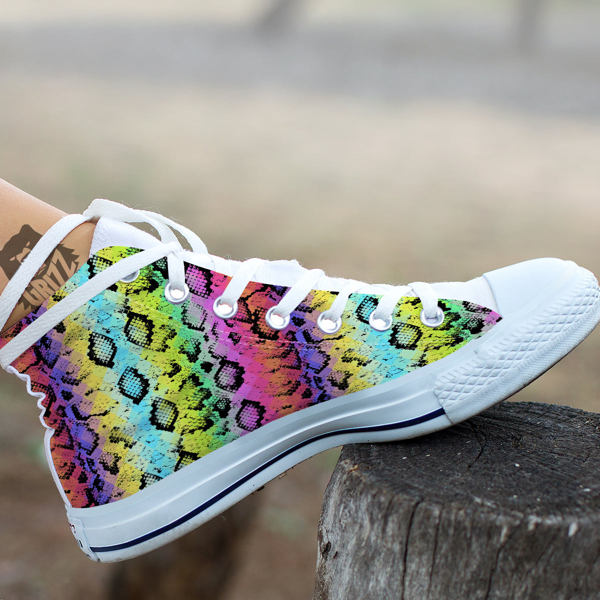Snake Skin Psychedelic Print White High Top Shoes-grizzshop