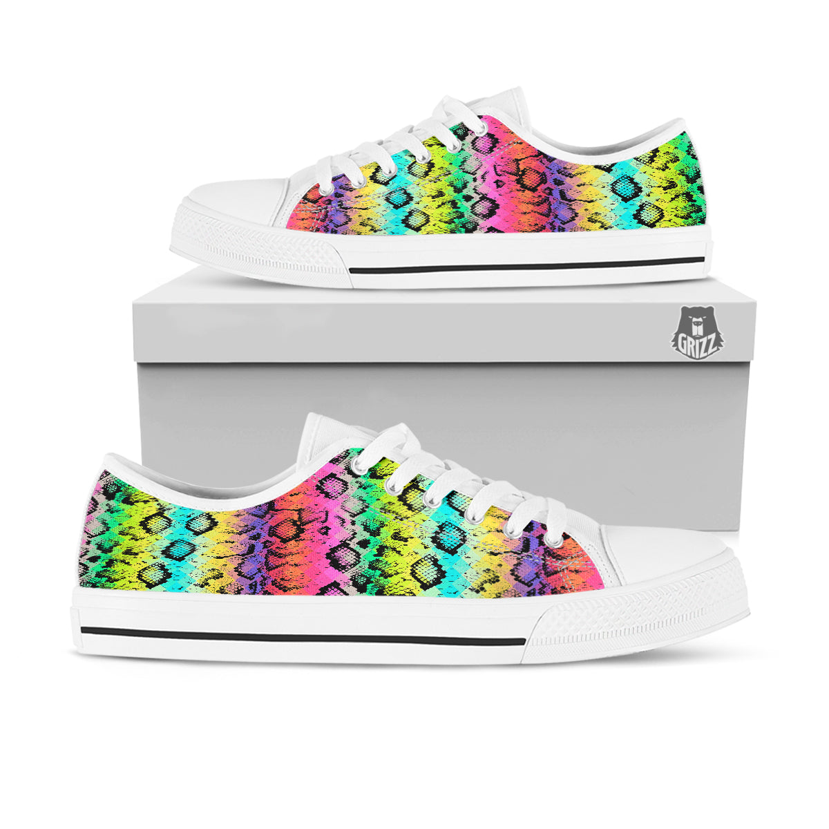 Snake Skin Psychedelic Print White Low Top Shoes-grizzshop