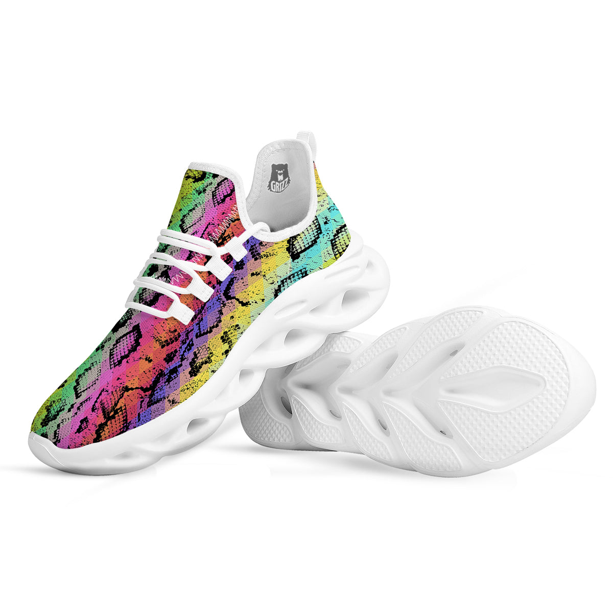 Snake Skin Psychedelic Print White Running Shoes-grizzshop