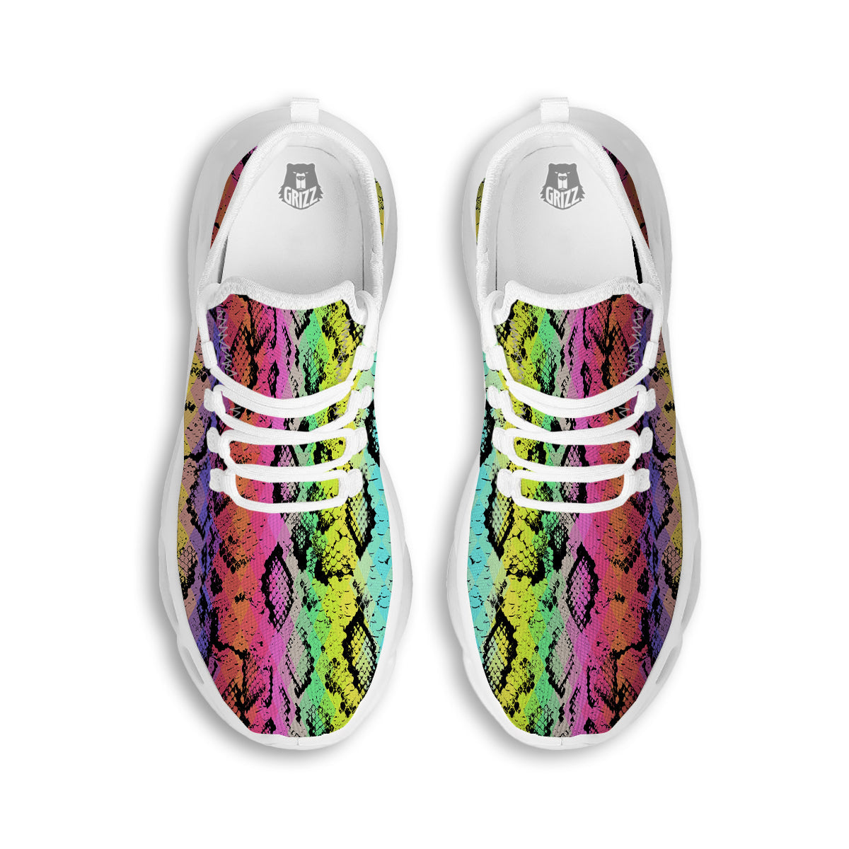 Snake Skin Psychedelic Print White Running Shoes-grizzshop