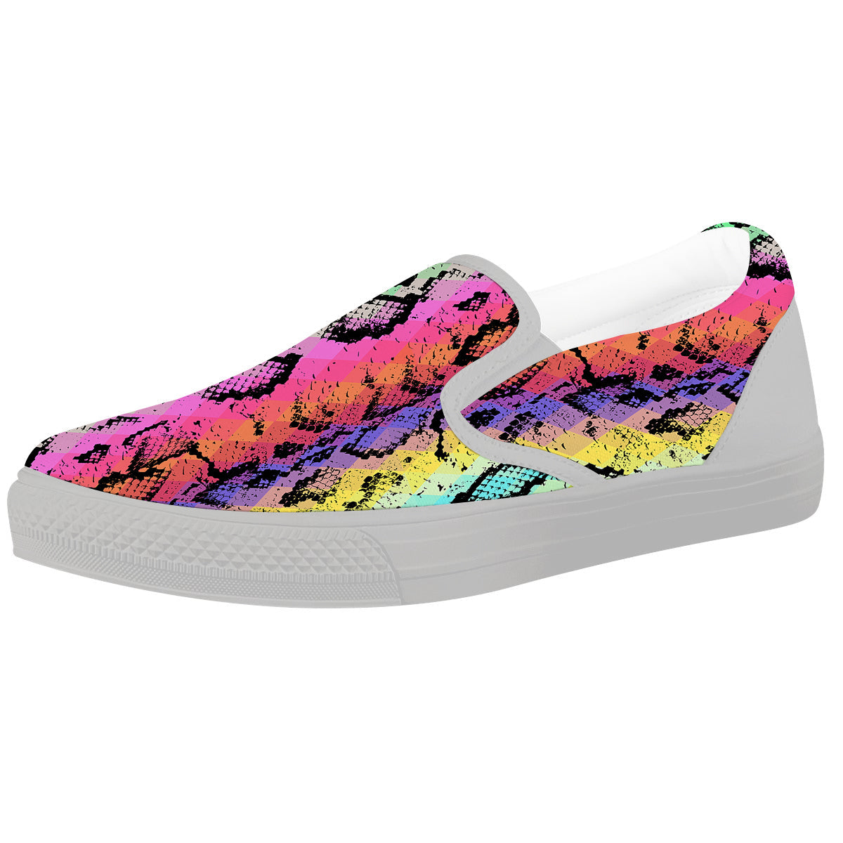 Snake Skin Psychedelic Print White Slip On Shoes-grizzshop