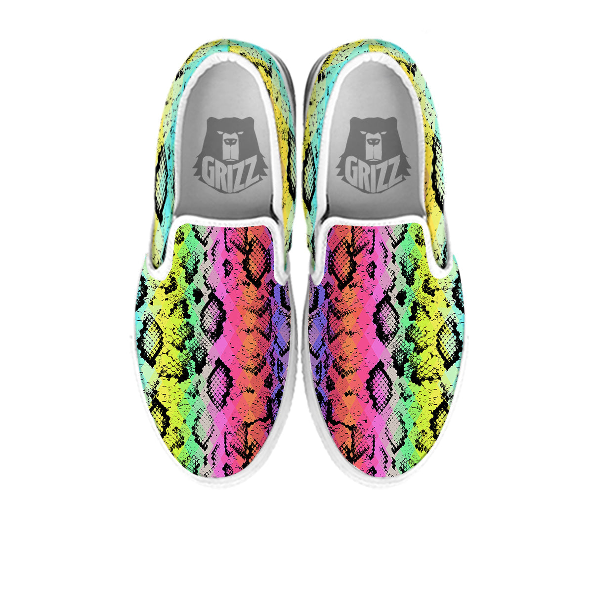 Snake Skin Psychedelic Print White Slip On Shoes-grizzshop
