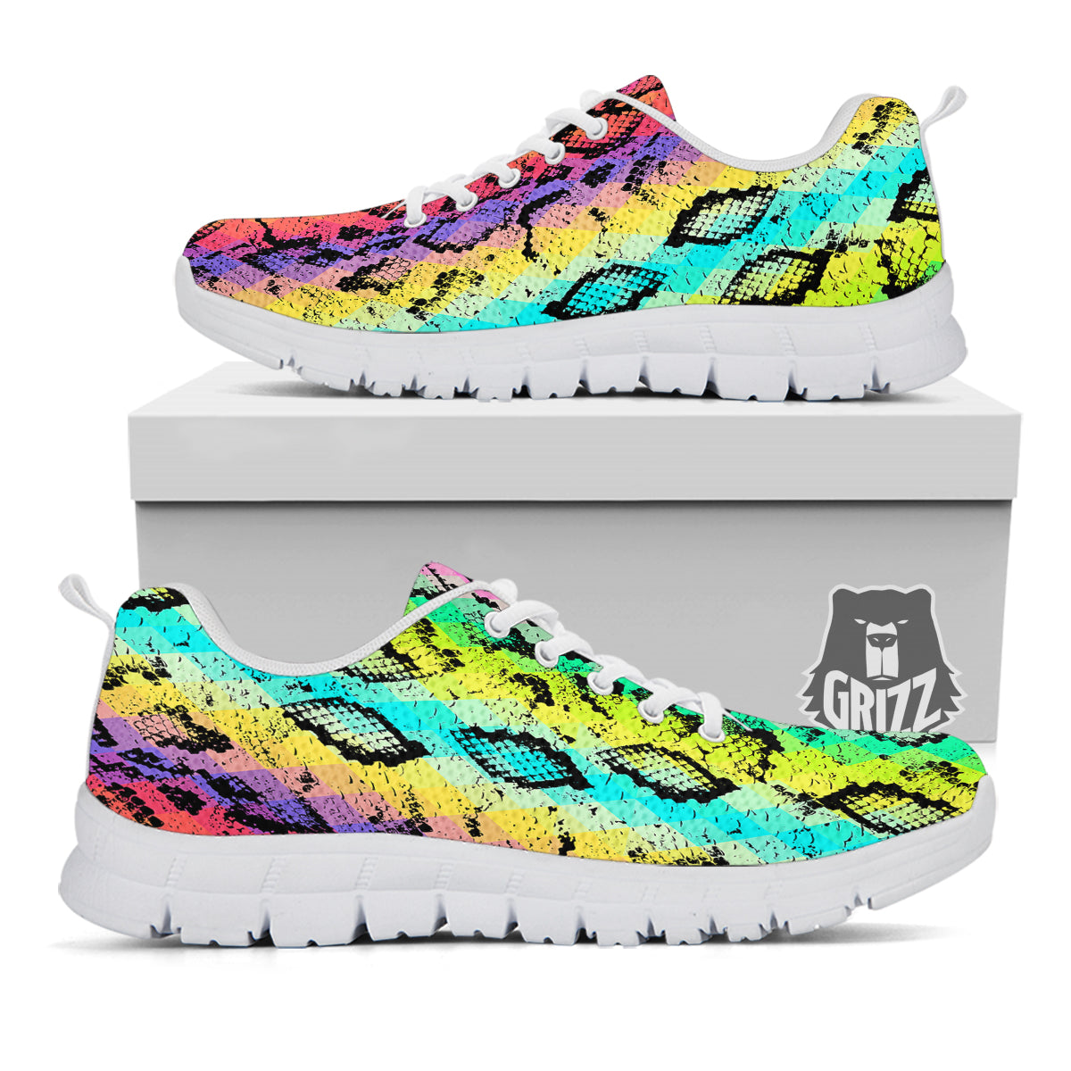 Snake Skin Psychedelic Print White Sneaker-grizzshop