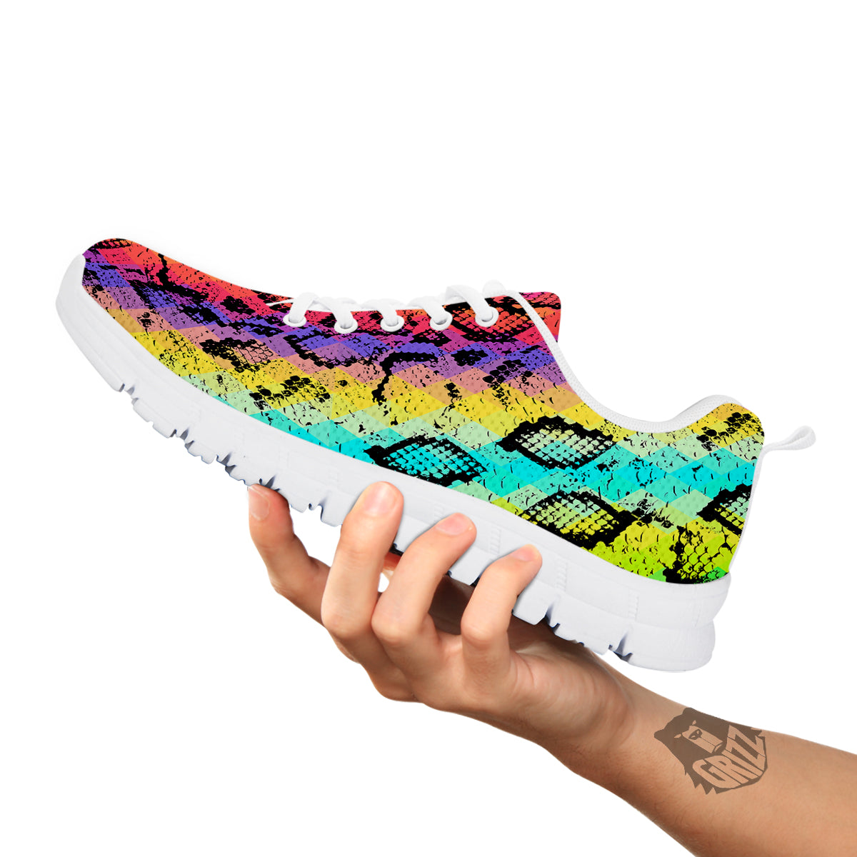 Snake Skin Psychedelic Print White Sneaker-grizzshop