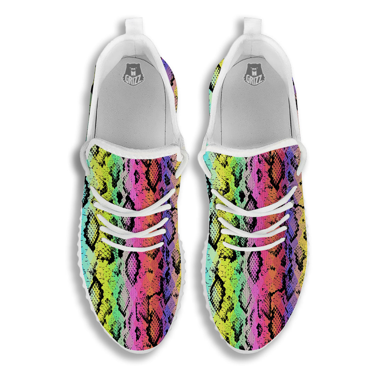 Snake Skin Psychedelic Print White Walking Shoes-grizzshop