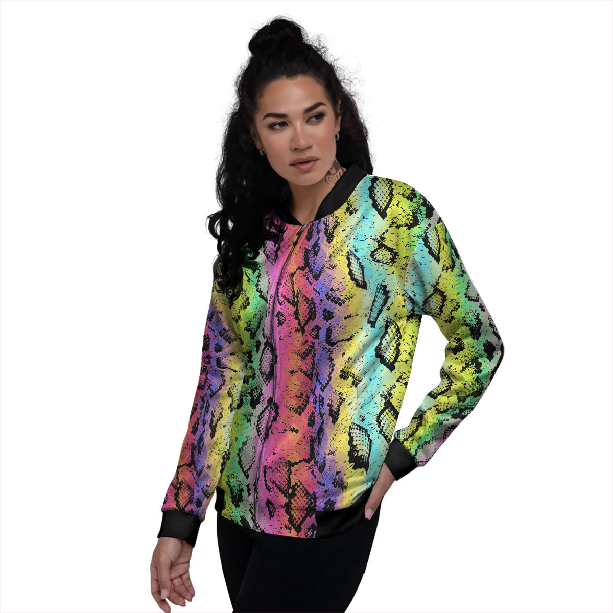 Snake Skin Psychedelic Print Women's Bomber Jacket-grizzshop