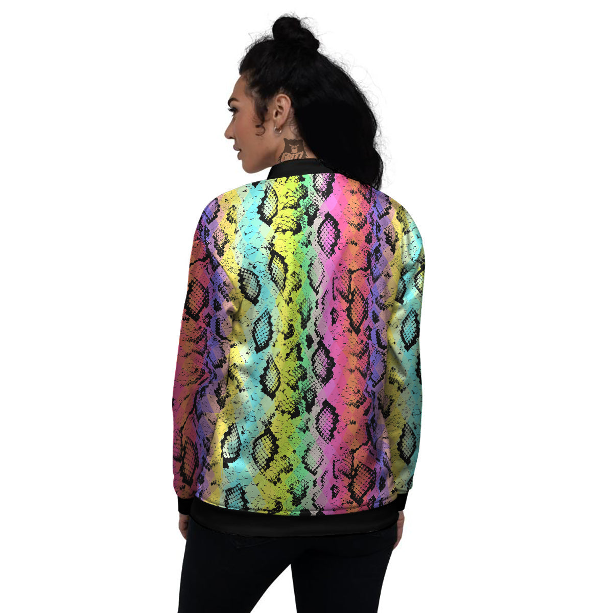 Snake Skin Psychedelic Print Women's Bomber Jacket-grizzshop