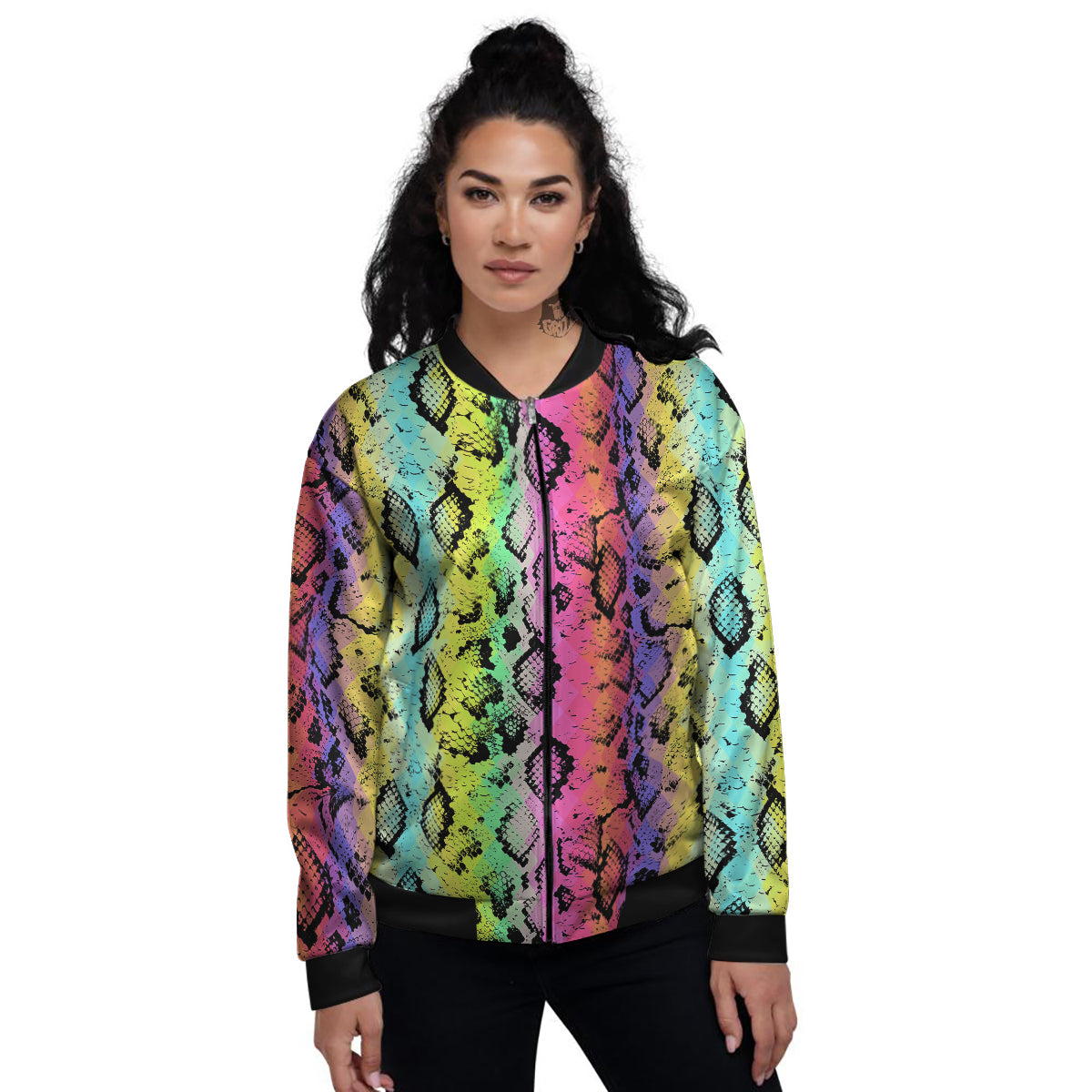 Snake Skin Psychedelic Print Women's Bomber Jacket-grizzshop