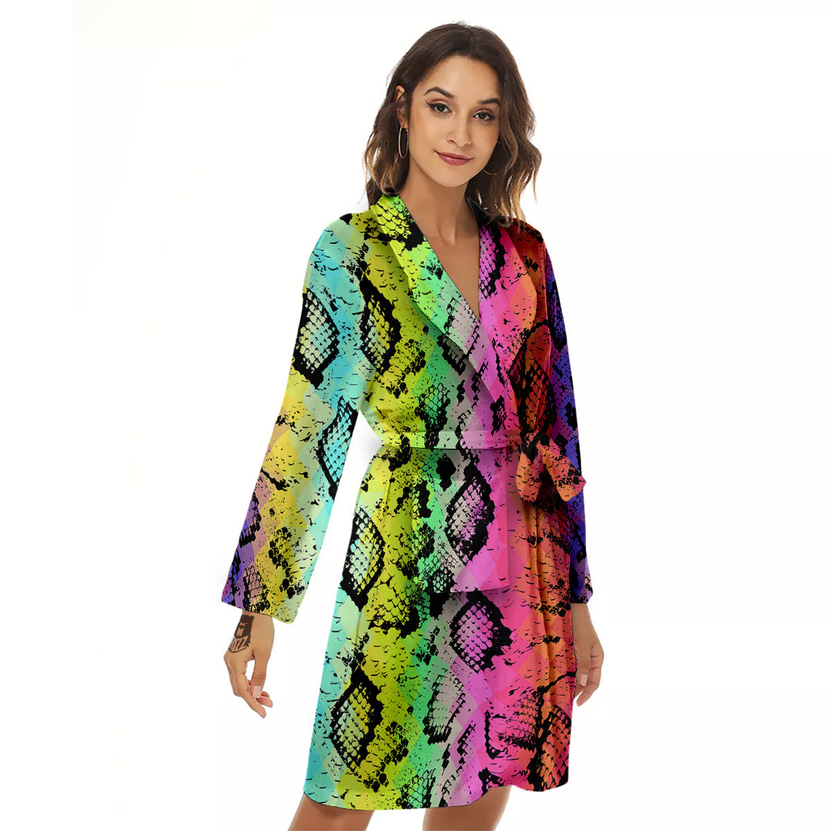 Snake Skin Psychedelic Print Women's Robe-grizzshop