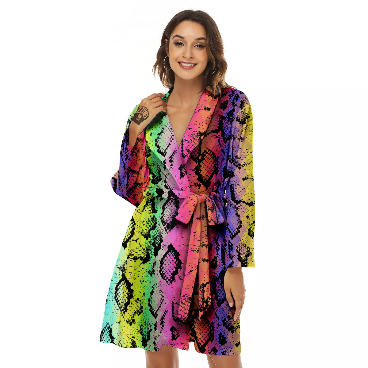 Snake Skin Psychedelic Print Women's Robe-grizzshop