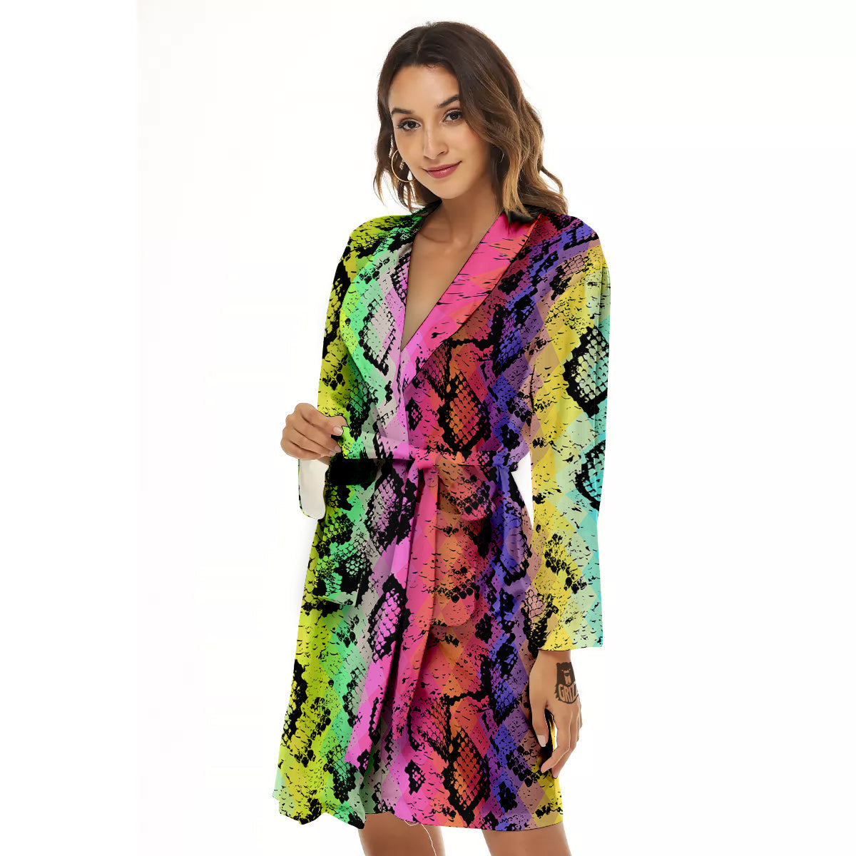 Snake Skin Psychedelic Print Women's Robe-grizzshop