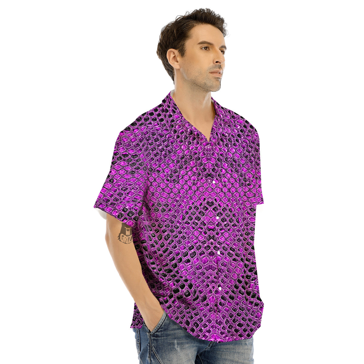 Snake Skin Purple Print Men's Hawaiian Shirt-grizzshop