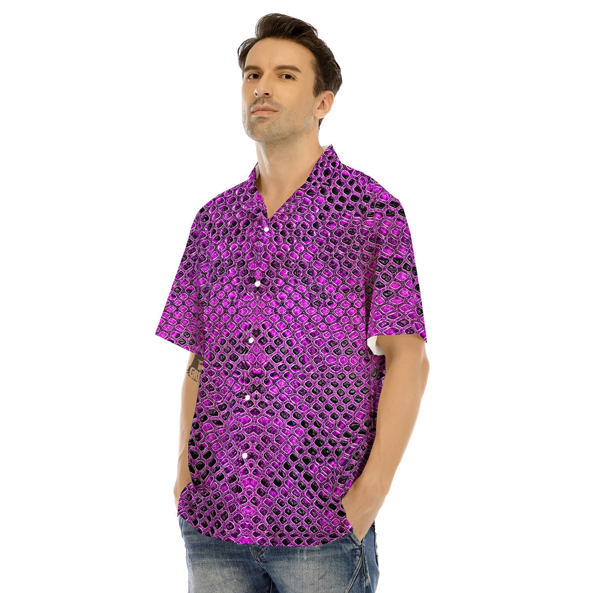 Snake Skin Purple Print Men's Hawaiian Shirt-grizzshop