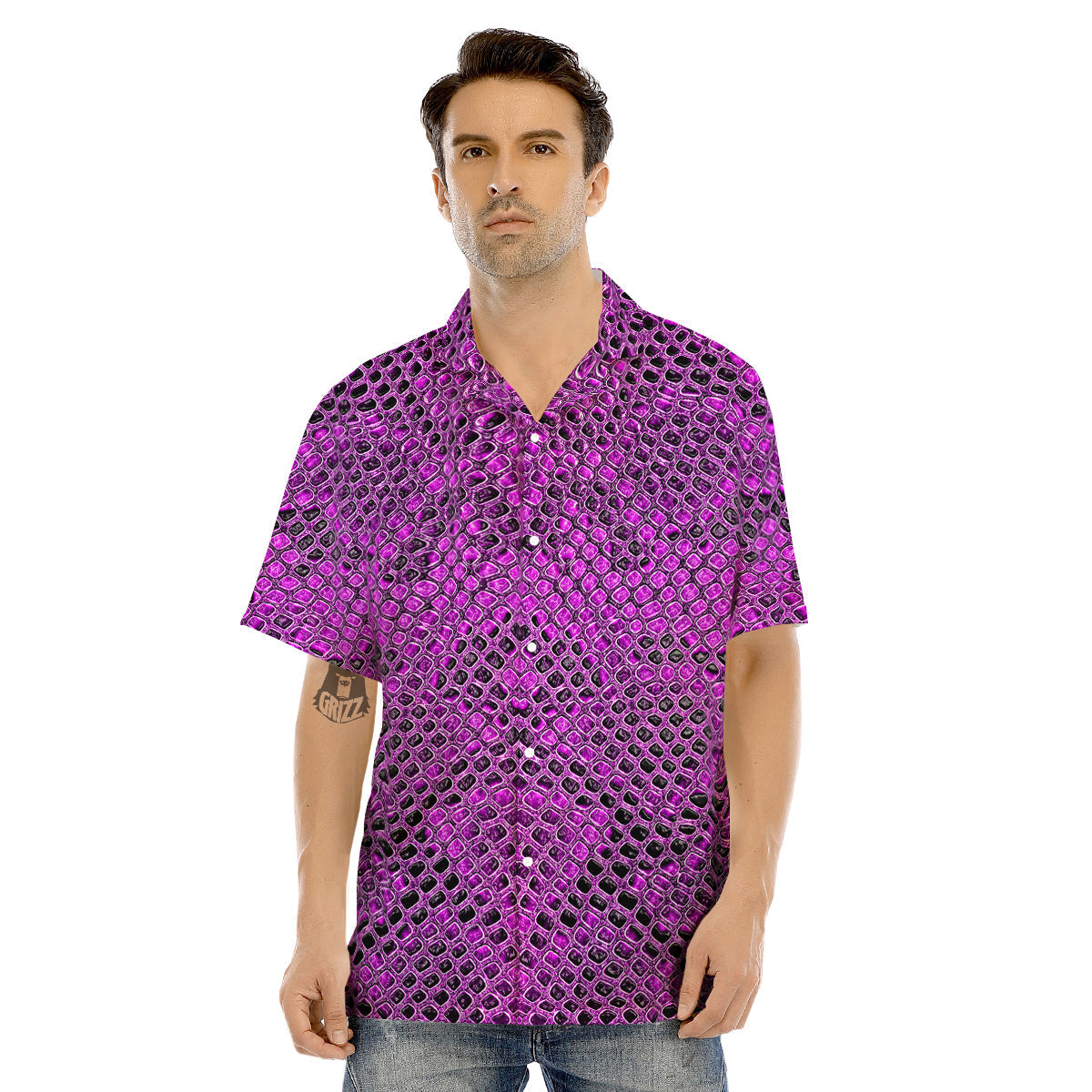 Snake Skin Purple Print Men's Hawaiian Shirt-grizzshop