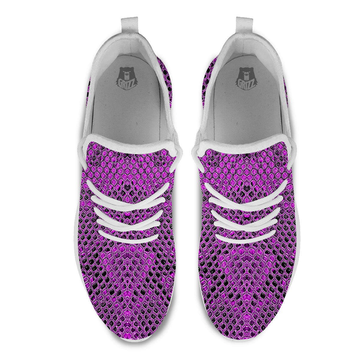 Snake Skin Purple Print White Athletic Shoes-grizzshop