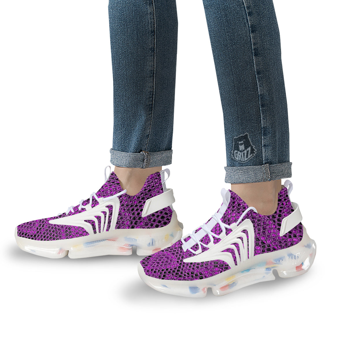 Snake Skin Purple Print White Gym Shoes-grizzshop