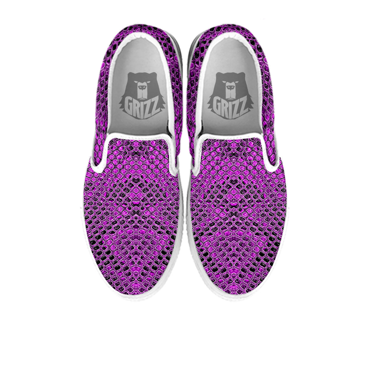 Snake Skin Purple Print White Slip On Shoes-grizzshop